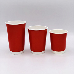 Стакан бумажный для горячих напитков 400 мл двухслойный красный