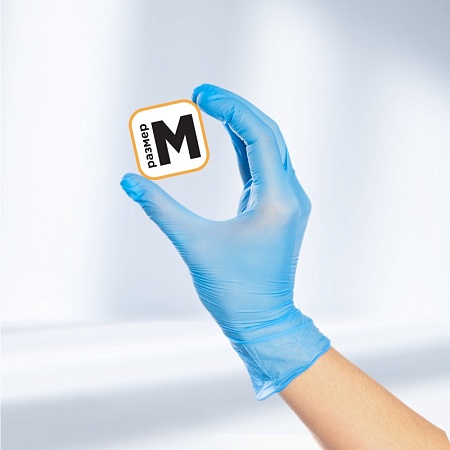 Перчатки виниловые, голубые, неопудренные, одноразовые размер М (100шт/уп) AVIORA