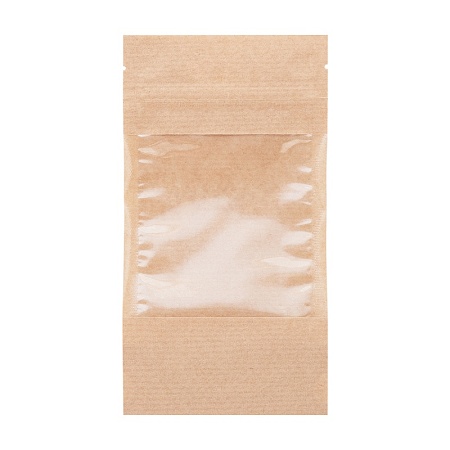 Пакет дой-пак бумажный с замком зип-лок (Бумага/СPP), 100 х 185 + (30+30) мм, с окном 70 мм, 100 шт/