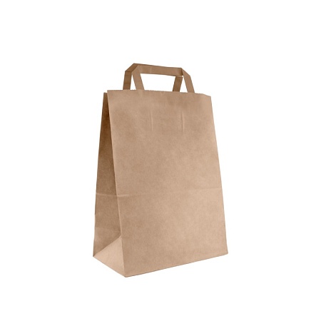 Пакет бумажный с ПЛОСКИМИ ручками, крафт, 280*150*320мм (250шт/кор)*