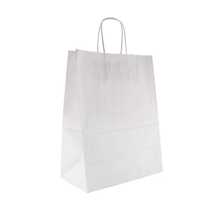 Пакет бумажный с кручеными ручками, БЕЛЫЙ, 260*150*350мм (200 шт/кор)