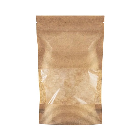 Пакет дой-пак бумажный с замком зип-лок (Бумага/СPP), 160 х 250 + (40+40) мм, с окном 70 мм, 100 шт/