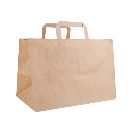 Пакет бумажный с ПЛОСКИМИ ручками, крафт, 320*200*220мм* (200шт) AVIORA