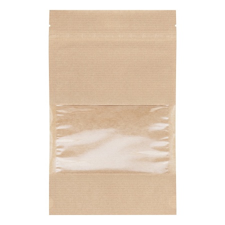 Пакет дой-пак бумажный с замком зип-лок (Бумага/СРР),150*240+(45+45)мм,с окном 80 мм,100 шт/уп,AVIOR