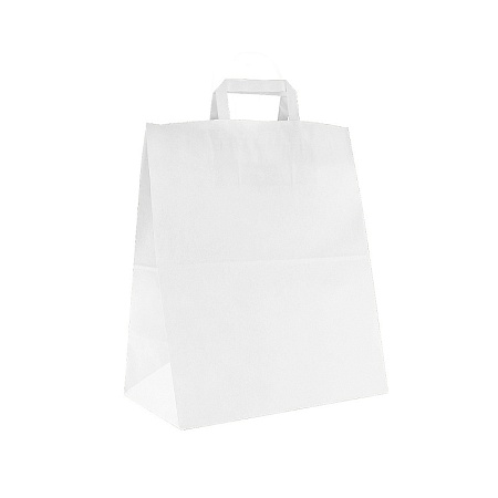 Пакет бумажный с ПЛОСКИМИ ручками, белый, 320*200*370мм (AVIORA)