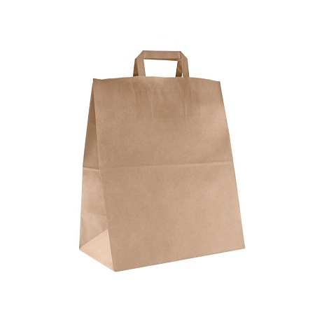 Пакет бумажный с ПЛОСКИМИ ручками, крафт, 320*200*370мм* (200шт)