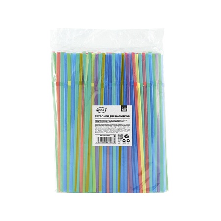 Трубочка, 5*240 мм, с избигом, цветная, 250 шт/уп, AVIORA (46 упаковка)