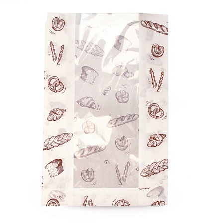 Пакет бумажный с рисунком "ХЛЕБ", 325*200+65 мм, с окном 110мм,влагопроч,бел,AVIORA,50 шт.(1000шт/к)